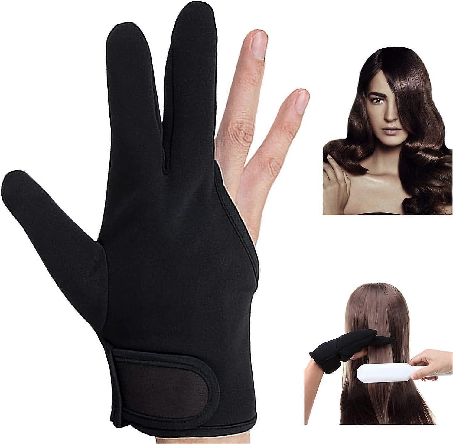 Heat Resistant Gloves 2 Pairs Professional Curling Gloves 3 Finger Barber Glove (Black)19cm