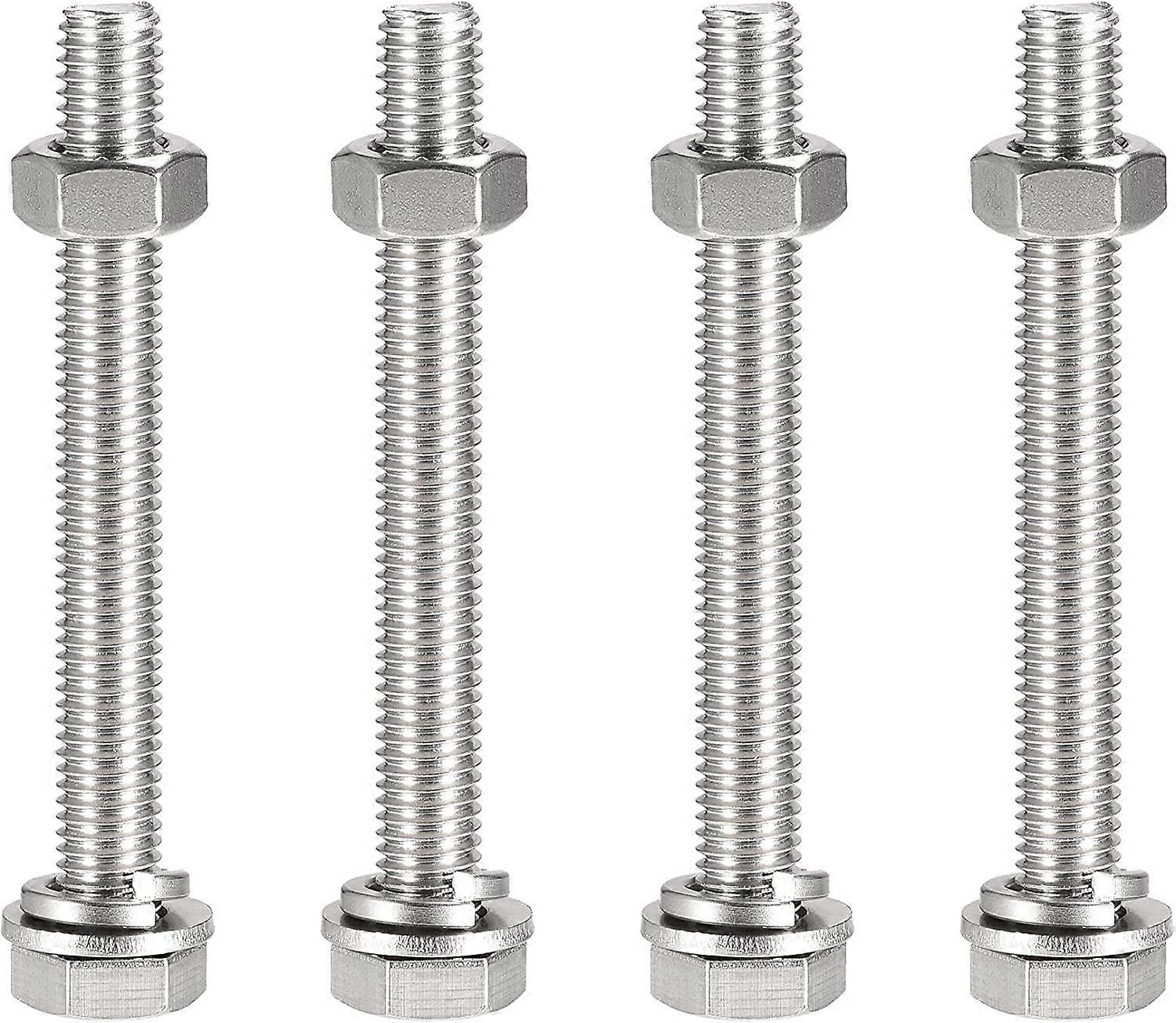 sourcing map M10 x 90mm Hex Head Screws Bolts Flat Nuts & Lock Washers Kits 304 4 Sets