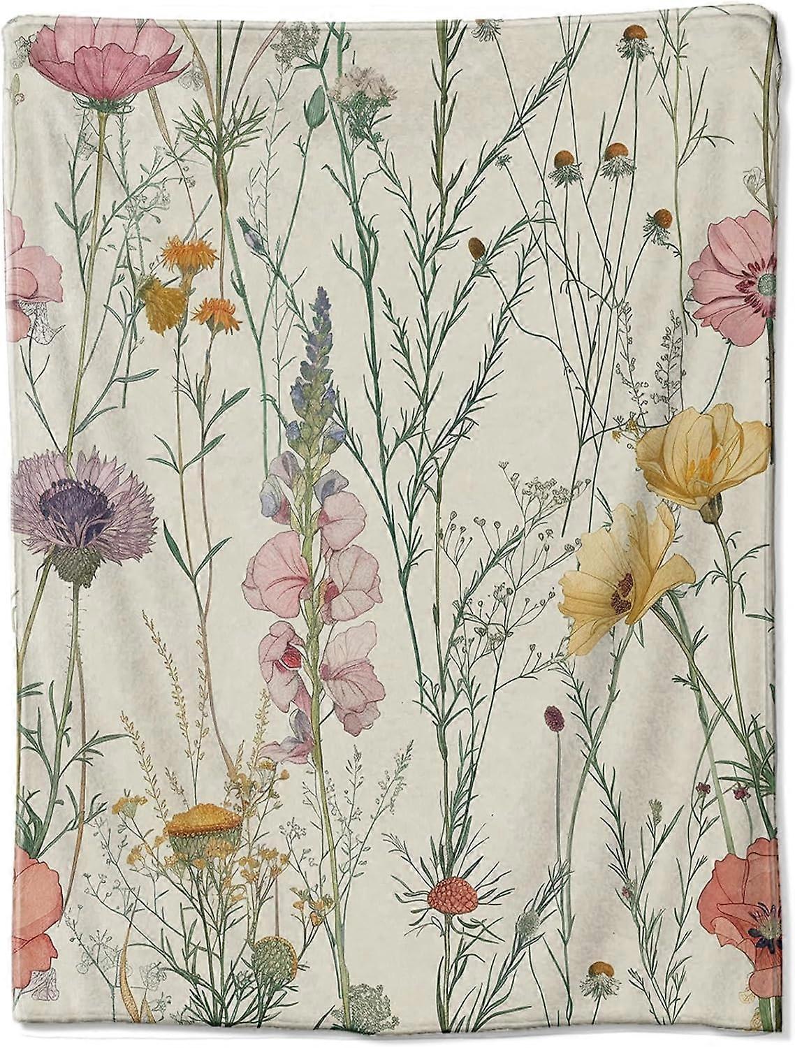 Wildflower Garden: Soft Flannel Blanket with Multicolored Floral Design on Cream Background, 40x50 Inch