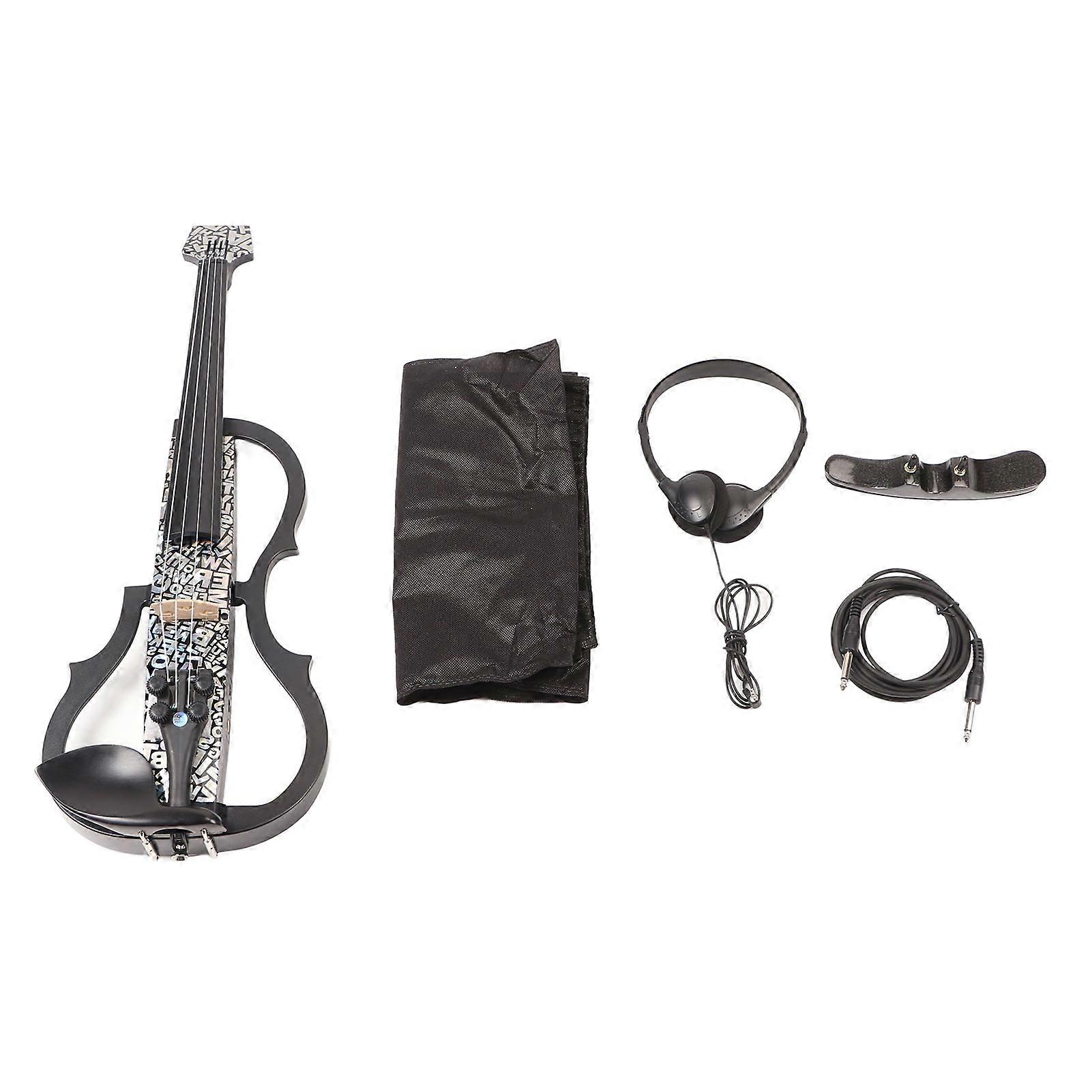 Electric Violin 4/4 Full Size Silent Carbon Fibre With Maple Fittings White Letters Pattern Beginners Practice Playing