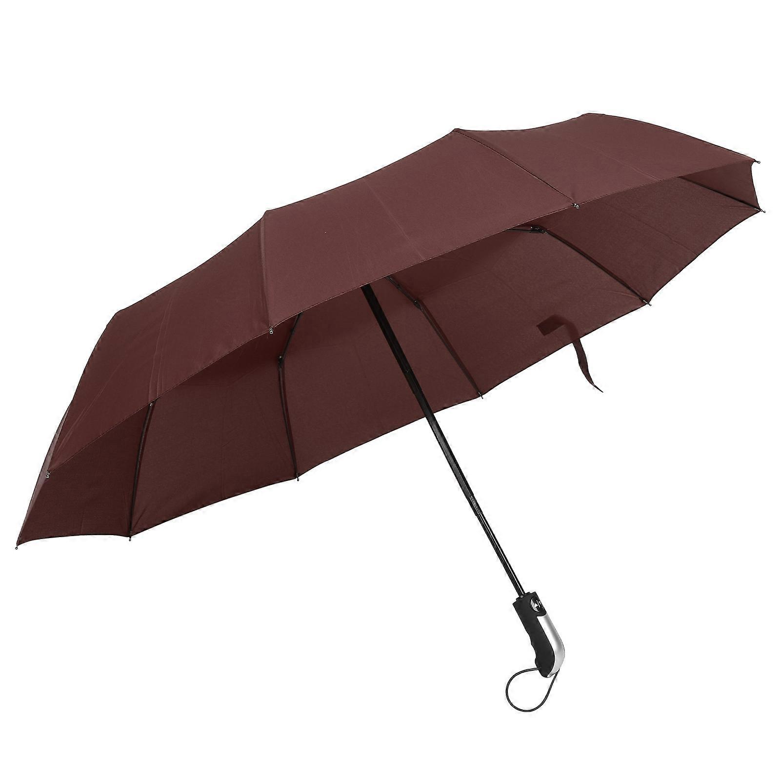 Automatic Umbrella Black Steel TenBones Folding HighDensity AntiCollision Compact Umbrella for Sunshade and Rain(Coffee )