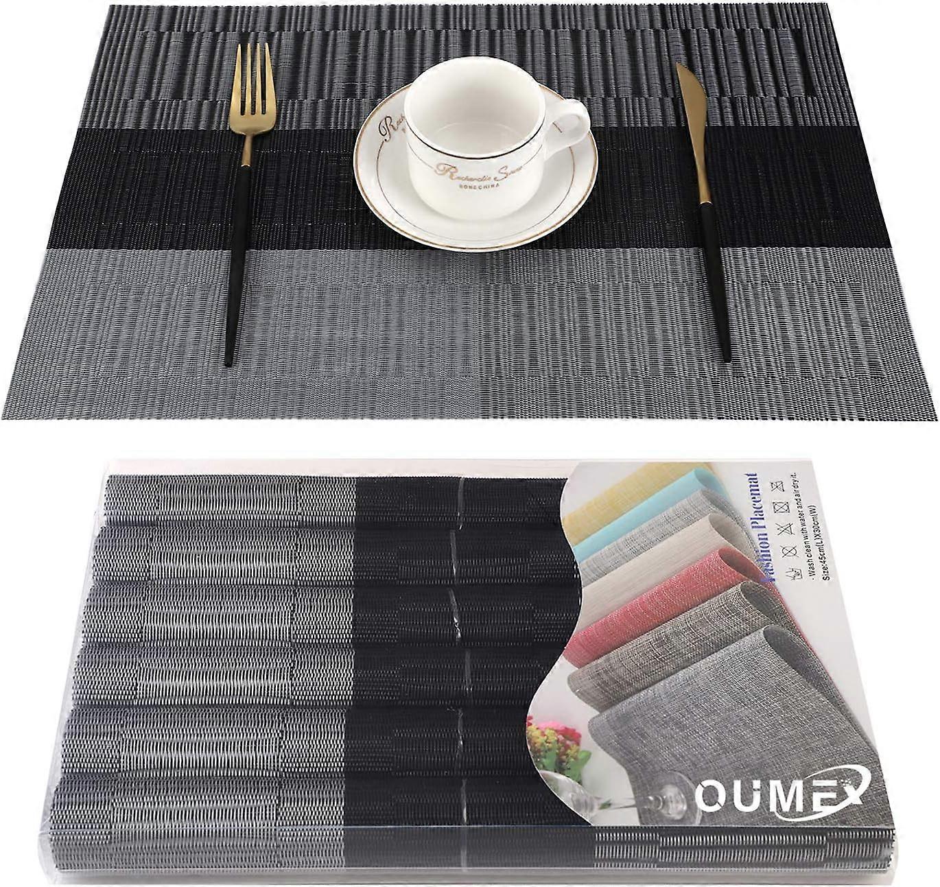 Lot de 6 Sets de Tables PVC Lavables Antidrapant Rsistant  l'usure  la Chaleur, Facile  Nettoyer et Stocker, 45cmx30cm