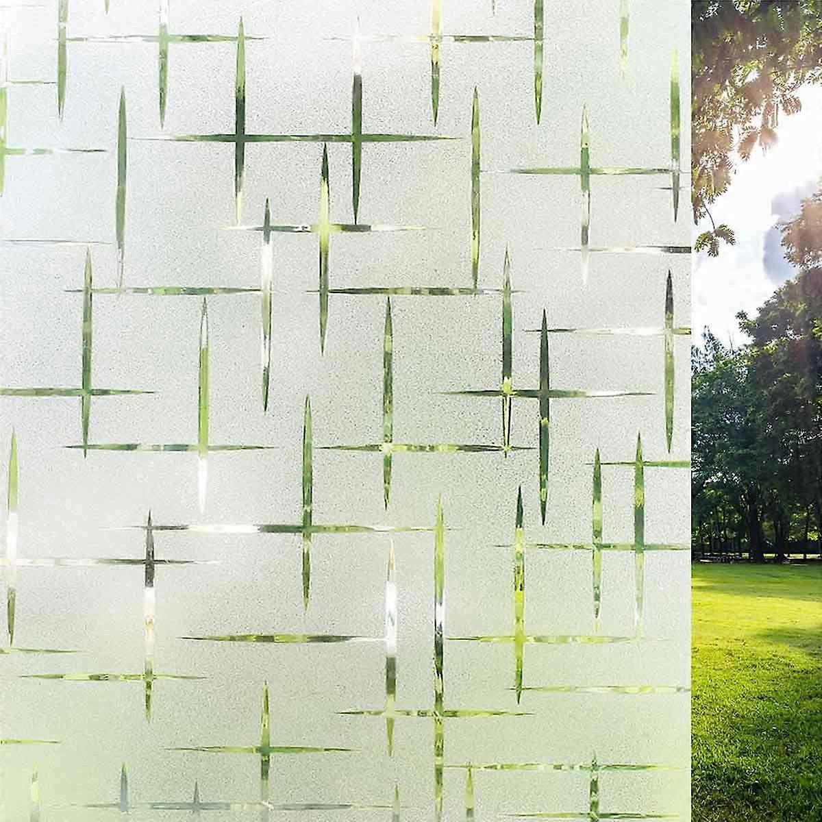 Frostad fönsterfilm, Frosting Privacy Film för glasfönster, Självstatiskt dekorativt fönster för hemmakontor Cross Pattern, 200cm