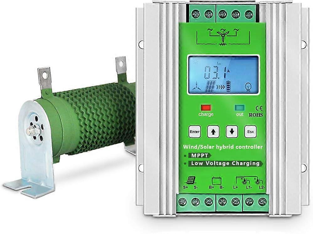 1500W Wind-1200W Solar(optional) Hybrid Charge Controller 12V/24V/48V MPPT Boost Charge Regulator with LCD Display and Free Dump Load Accurate