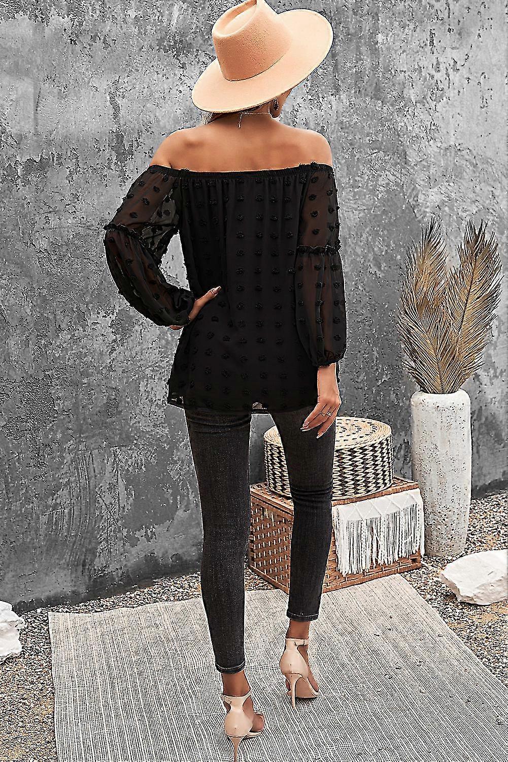 Blusa negra negra de mujer Dot Off The Shoulder