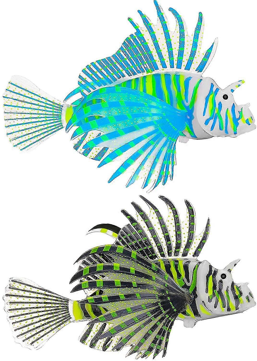 2024 2 Pieces Artificial Glowing Lion Fish Colorful Luminous Lionfish Floating Silicone Aquarium Decoration Glowing Simulation Animal Ornaments F-Exce