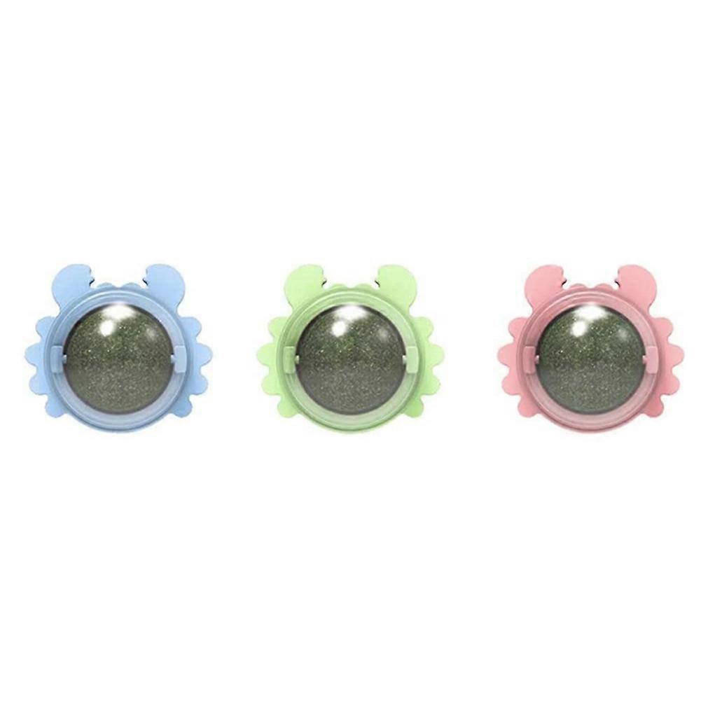 3PCS Catnip Wall Ball Cat Toys Edible Cat Licking Toy Cat Chew Toy Teeth Cleaning Cat Bite Toy Rotatable Indoor Cat Toy
