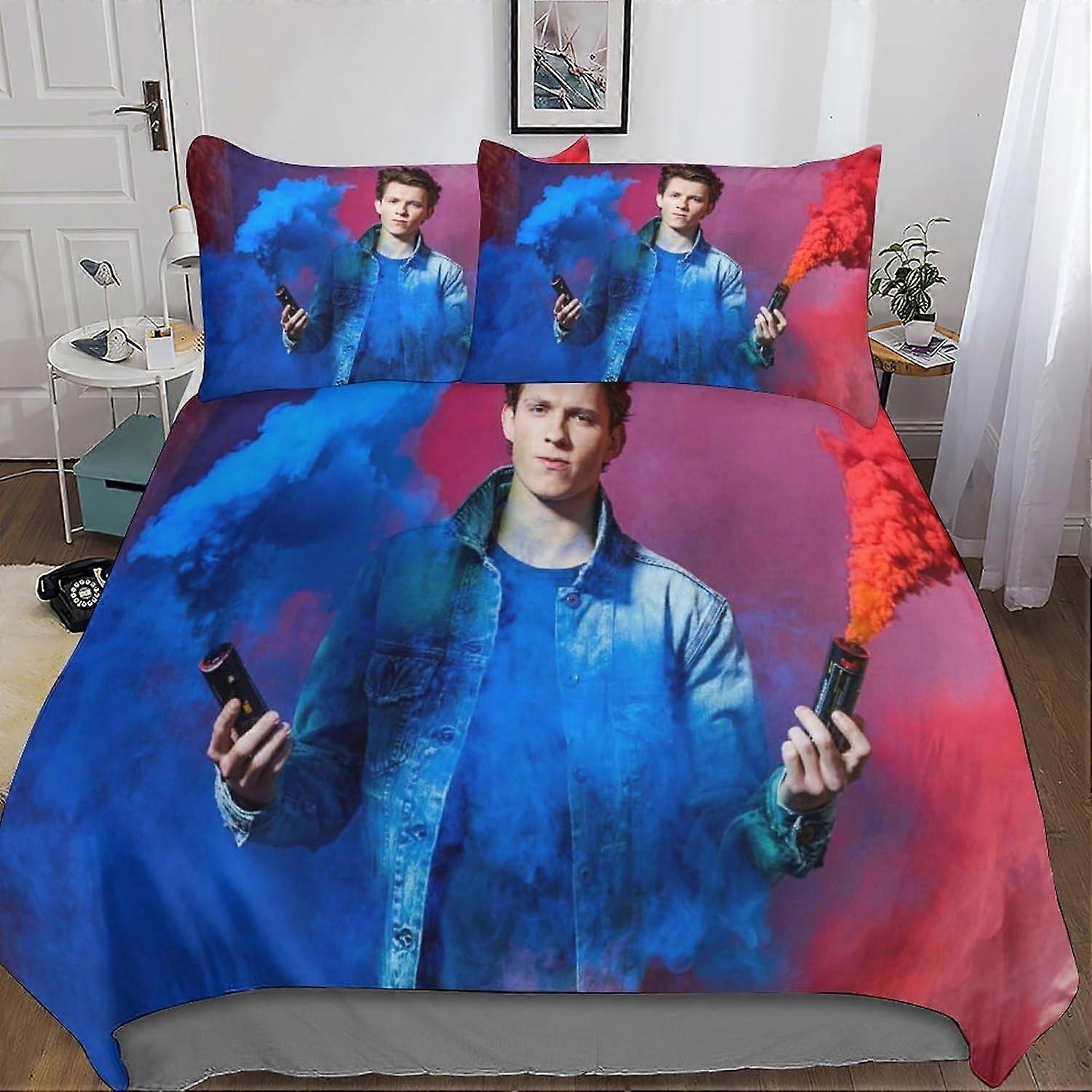 Tom Holland Bedding Set 3D Duvet Cover, Printed 3 Pieces, Microfiber Bedding Duvet Cover with Zipper Closure Pillowcases Double