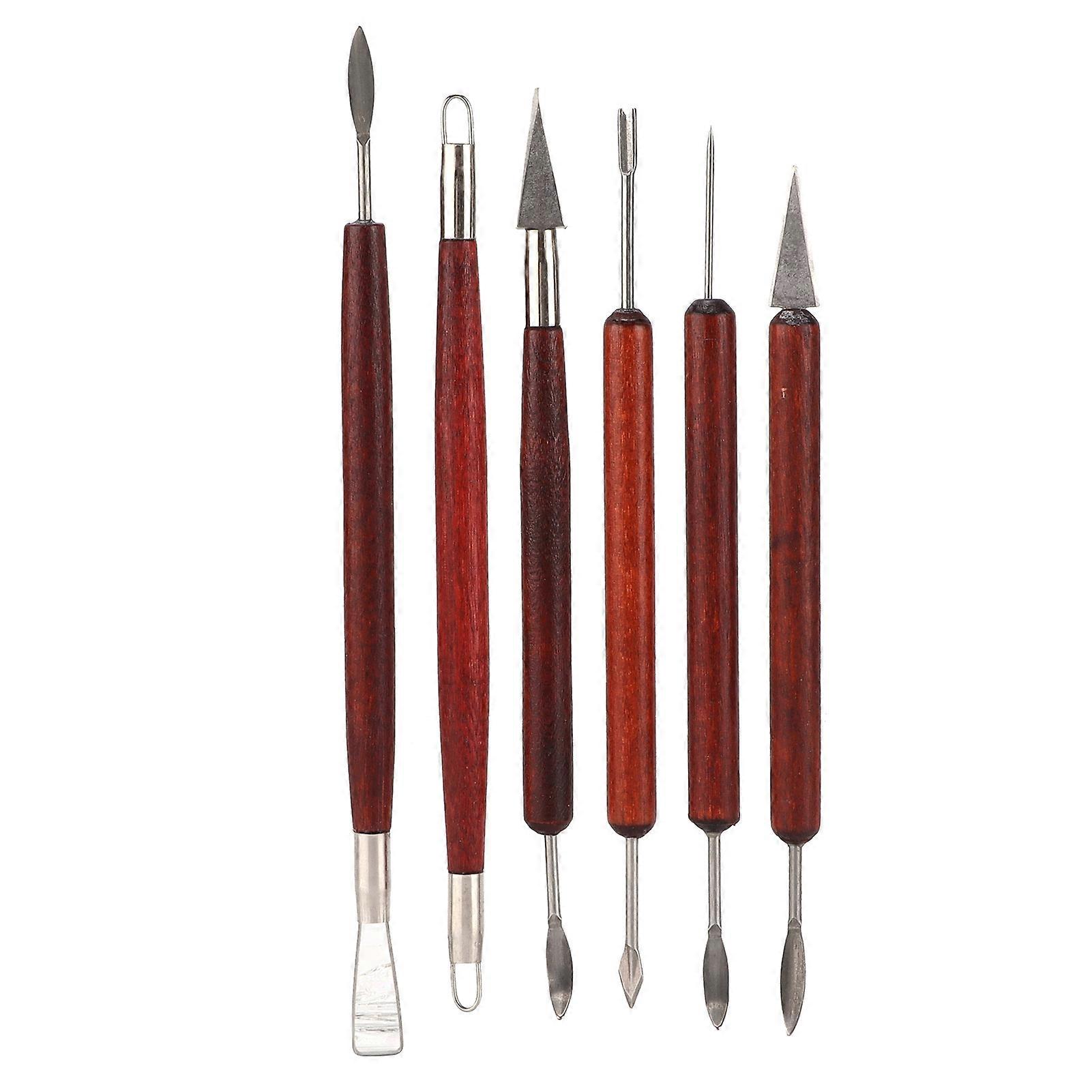 6 Pcs Polymer Clay Tools Modeling Sculpting Pottery Tools Kits with Wooden Handle for Making Ceramic
