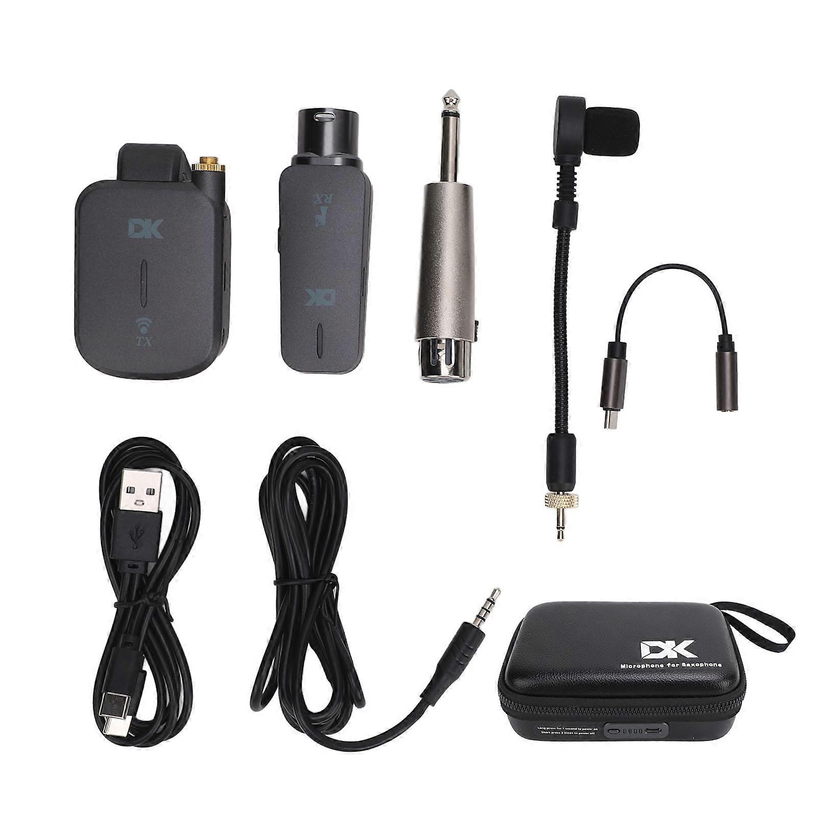 Wireless Saxophone Microphone System Rechargeable Transmitter Receiver and Adapter Set for Wind Instruments