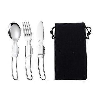Folding Camping Cutlery Set, Stainless Steel Portable Knife And Fork Spoon With A Nylon Pouch Outdoor Travel Cutlery Kit 9pcs