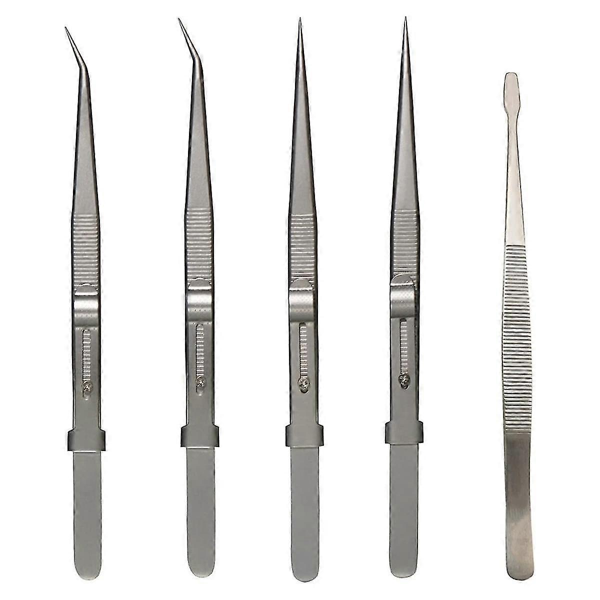 5Pcs精密ピンセット - 電子機器、ジュエリー製造、実験室作業用の静電気防止ステンレス鋼ピンセット