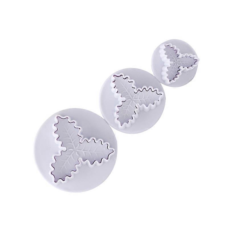 3Pcs/Set Cookie Cutter Non-stick Plastic Holly Leaf Biscuit Fondant Sugarcraft Mold Cake Decorating Tools for Kitchen KAESI
