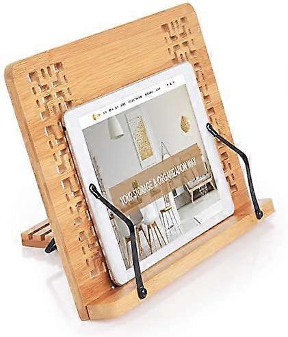 Large Book Holder Bamboo Stand Textbook Magazine Document Tablet Stand Adjustable Tray Elegant Hollow Pattern Gift Idea Friends Students 34cmx24cm