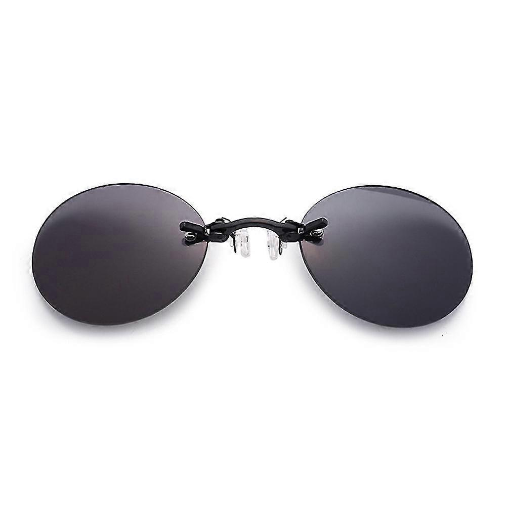 Matrix Morpheus Retro Men Round Clip On Occhiali da naso Occhiali da sole senza montatura GuanGuan Lente nera e grigia