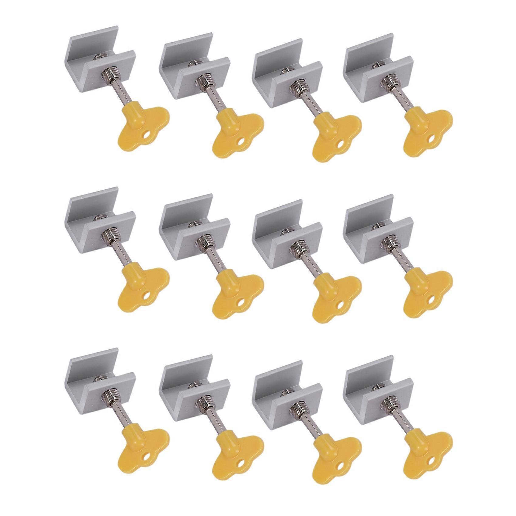 12 Sets Adjustable Sliding Window Locks Stop Aluminum + Plastic Door Frame Security Lock with Keys