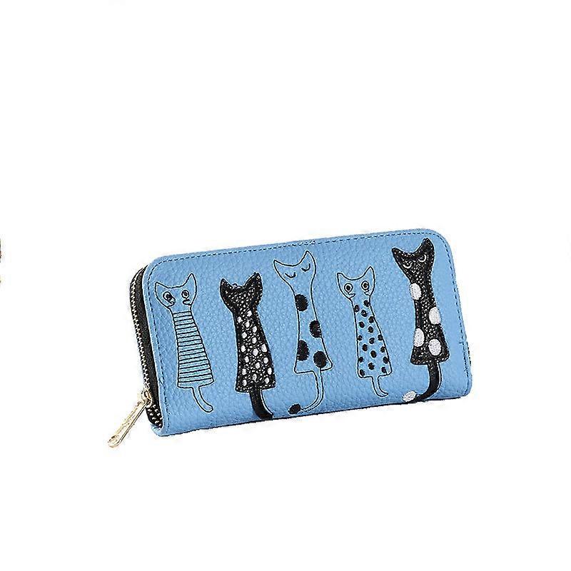 Ladies Wallet Cat Bolsa De Couro Presente Blackblue1pcs
