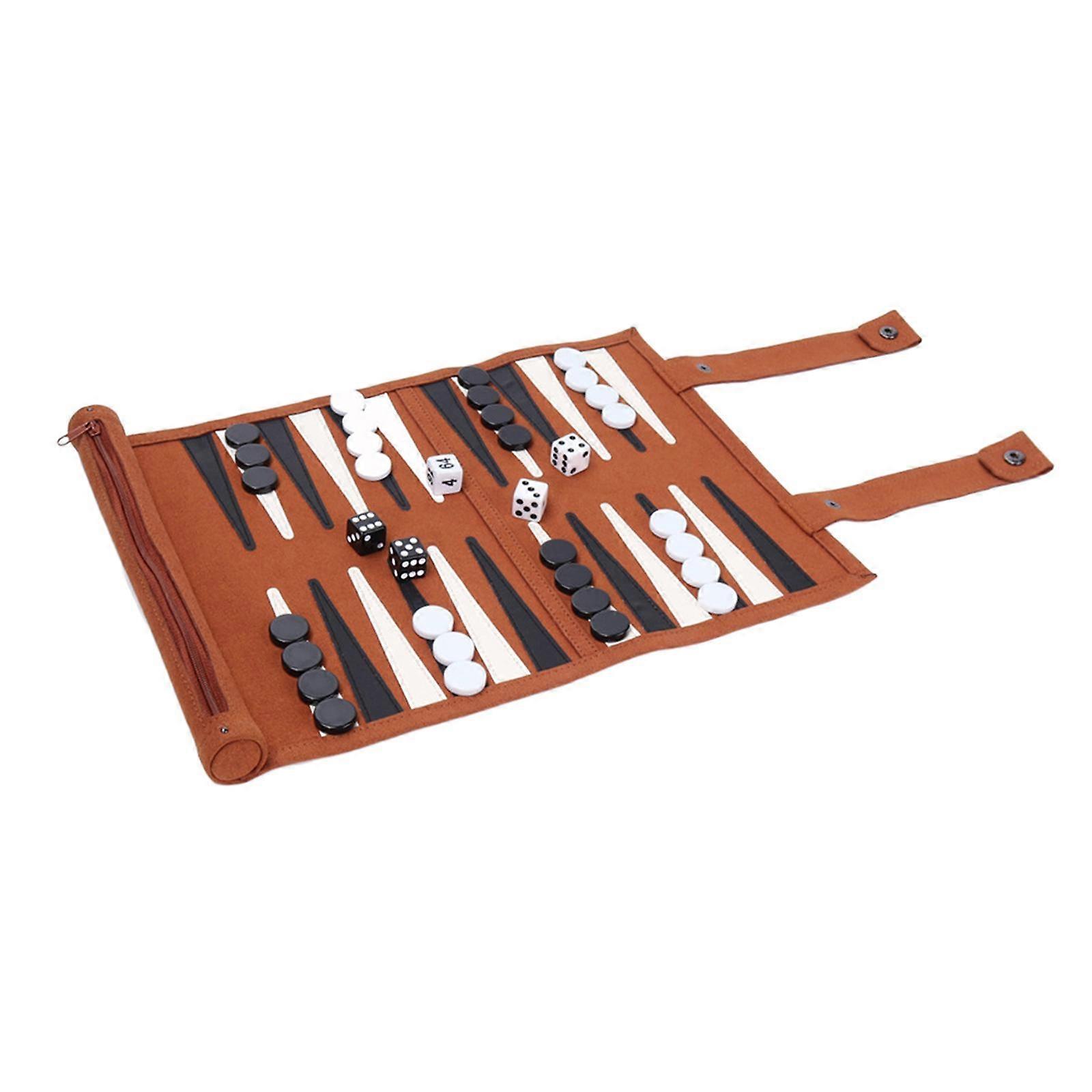 Backgammon Set 13.98inchx9.84inch Roll up Foldable Board and 32 Pieces Portable Backgammon Board Game for Teens Entertainment