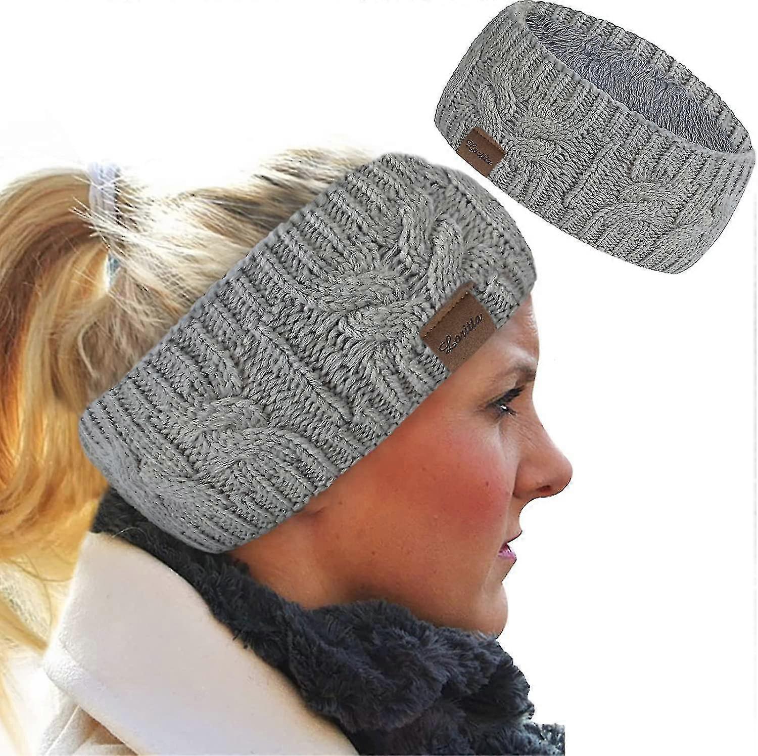 סרטי חורף לנשים צמר, מחממי אוזניים לנשים סרט ראש סרוג פליז עבה מרופד, חורף חם אוזניים