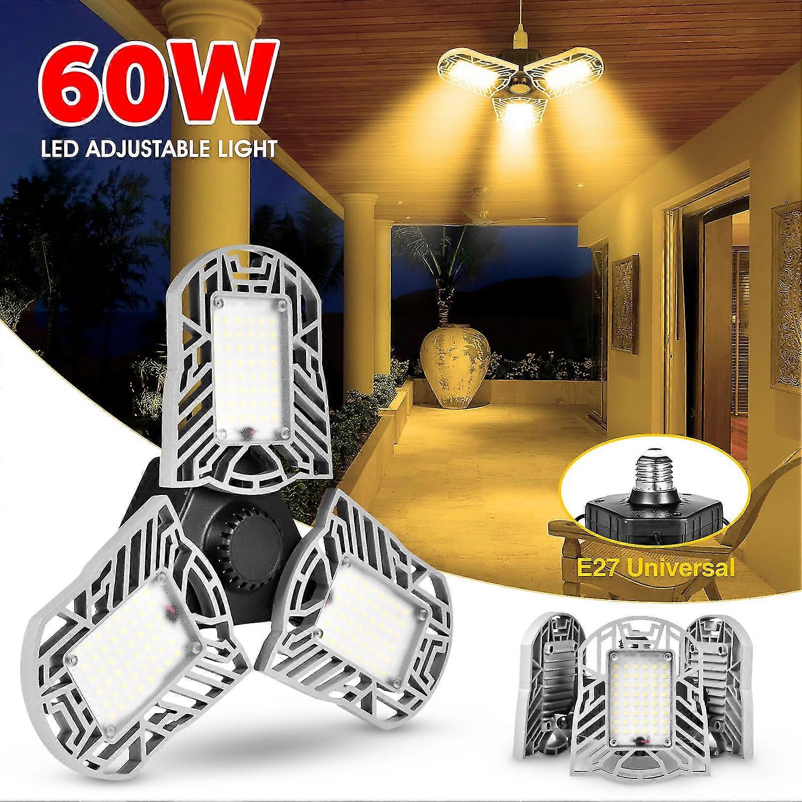 (2 Pcs) 60w Led Folding Garage Light ,adjustablethree-leaf Ceiling Light, 6000lm  3000k