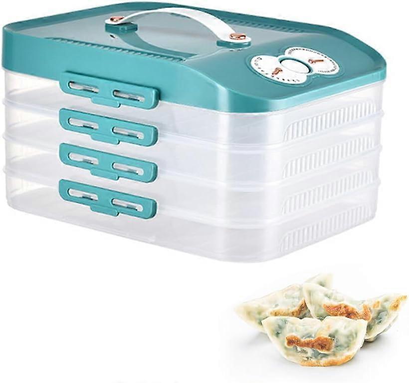 Stackable Refrigerator Dumpling Storage Box Portable 4-Layer Dumpling Containers Bins Holder with Handle and Lids for Kitchen and Refrigerator (Light 