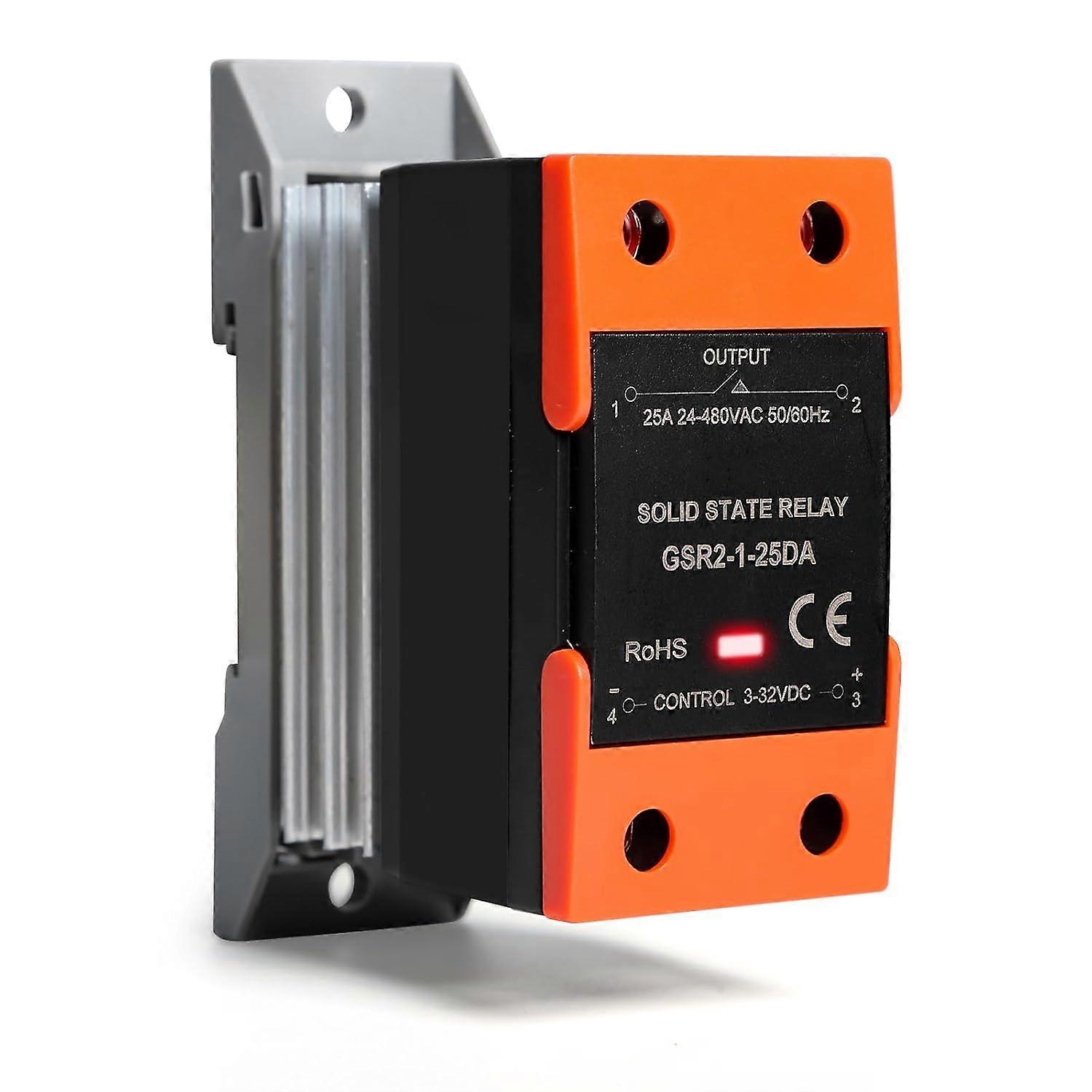 Solid State Relay, GSR2-1-25DA Integrated Solid State Relay With SSR Relay DC AC Control Solid State Relay DIN Rail Mount