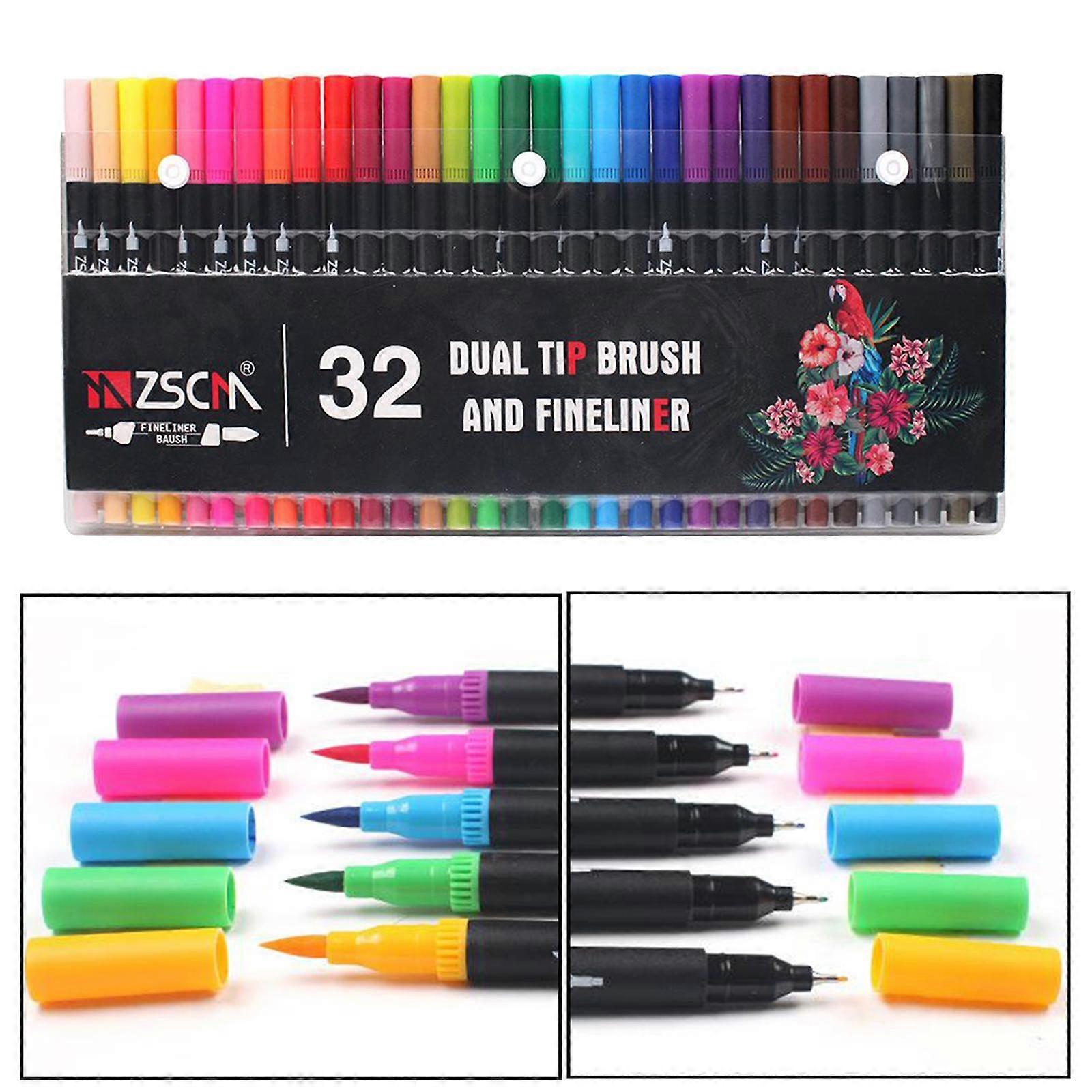 Dual Tip Brush Pen Art Markers with Fineliner Tip 32 Colors for Artists