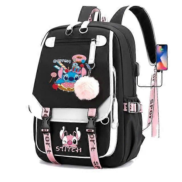 Stitch Boys Girls Kids School Book Bags Women USB Bagpack Teenagers Canvas Travel Student Backpack Backpacks