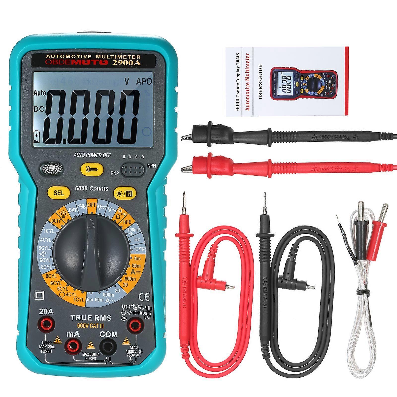 6000 Count LCD Digital Automotive Multimeter True RMS Universal Tester with Flashlight