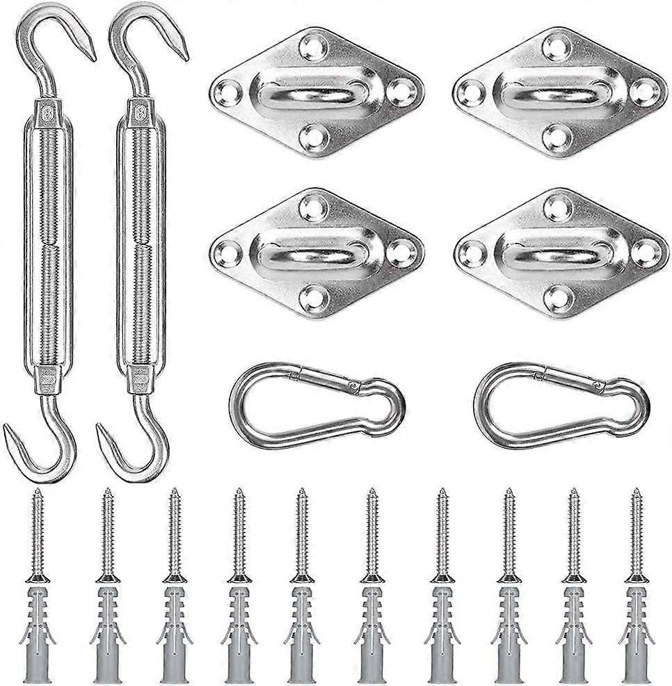 8Pcs Shade Sail Fixing Kit Shade Sail Mounting Kit Stainless Steel Accessories Spring Hooks Wire Tensioner for Shade Sail Triangle Rectangle