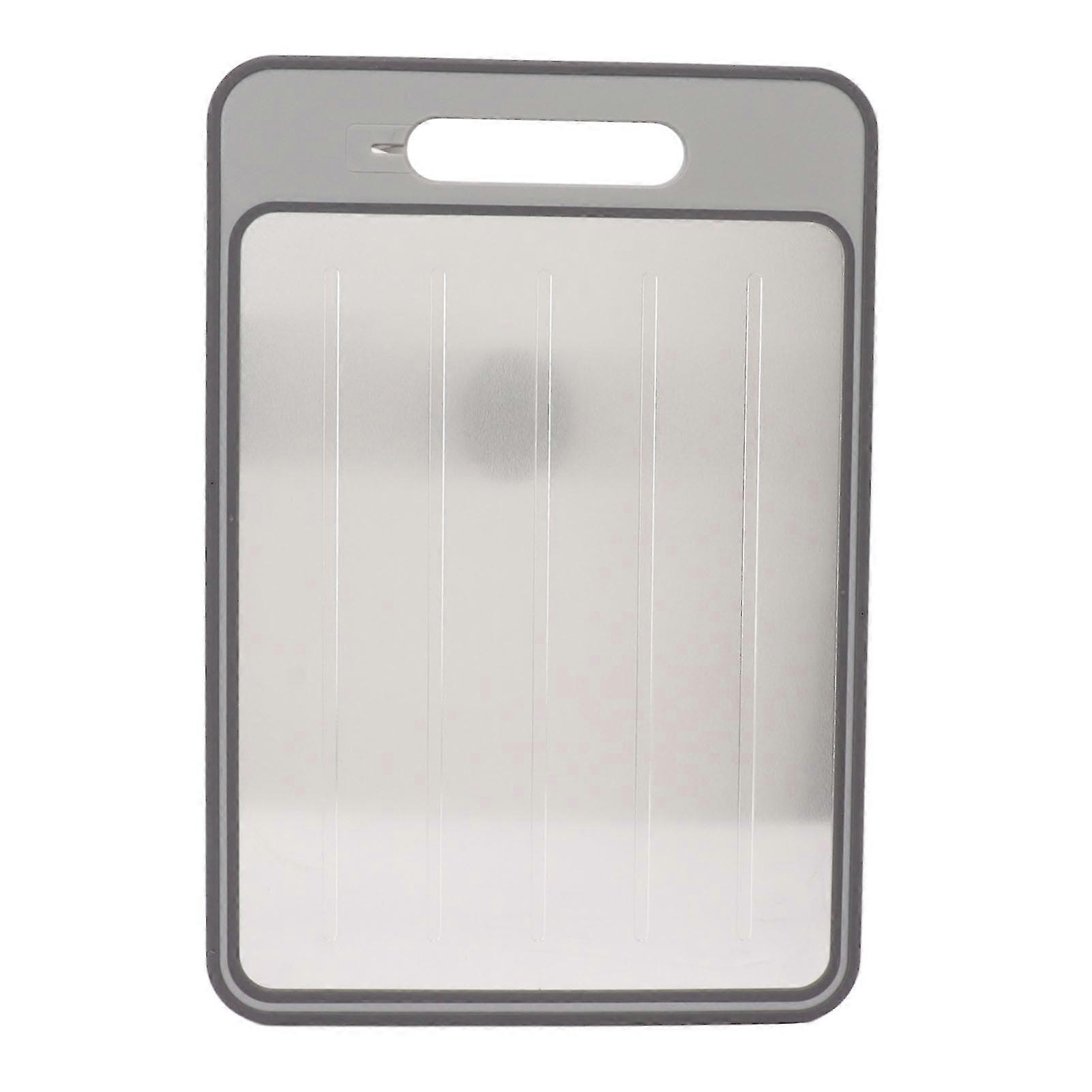 Grey Defrosting Tray with Double Sided Grinding and Sharpener - Thaw and Cut Frozen Meat Effortlessly