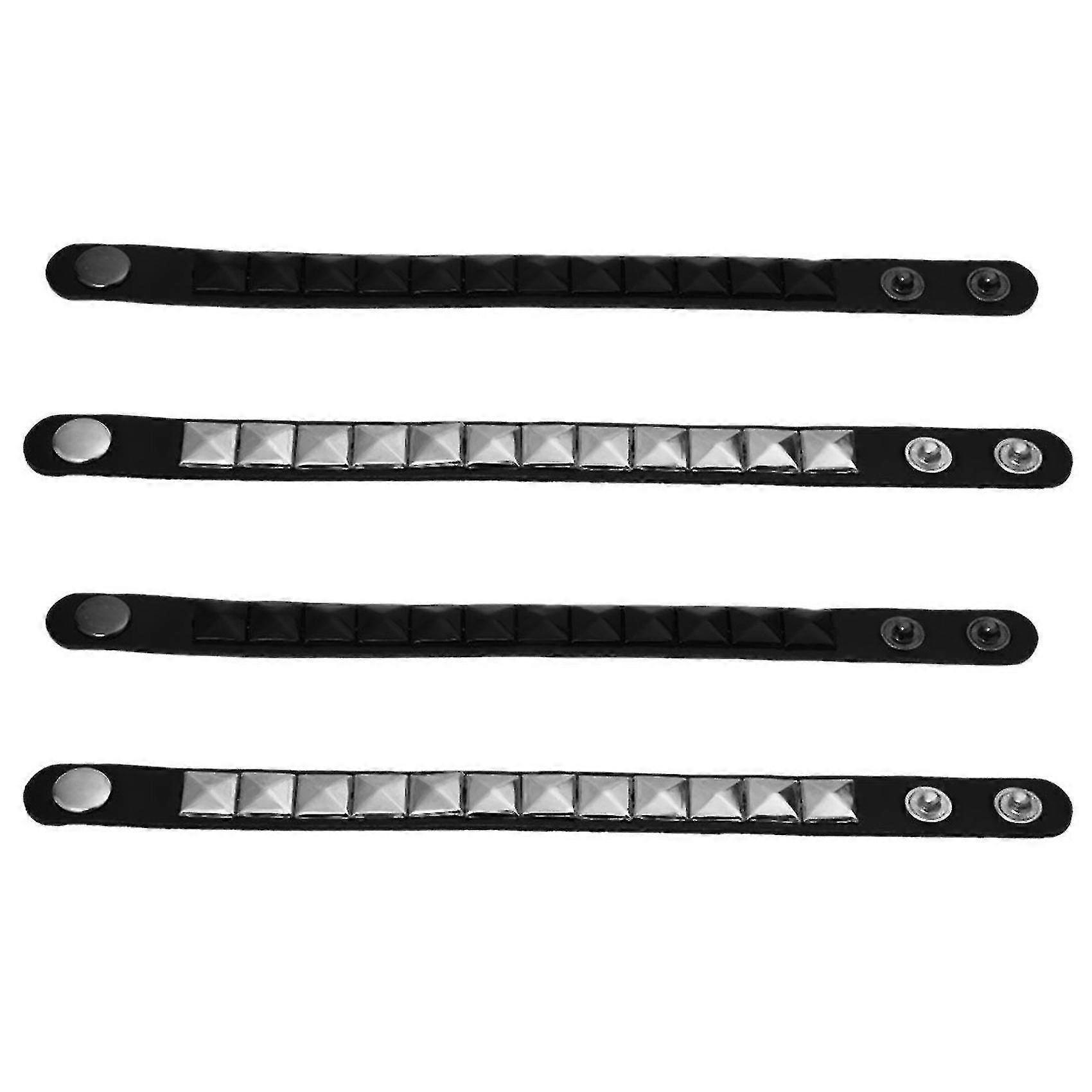 2pcs White + Black Rivet Punk Leather Bracelet