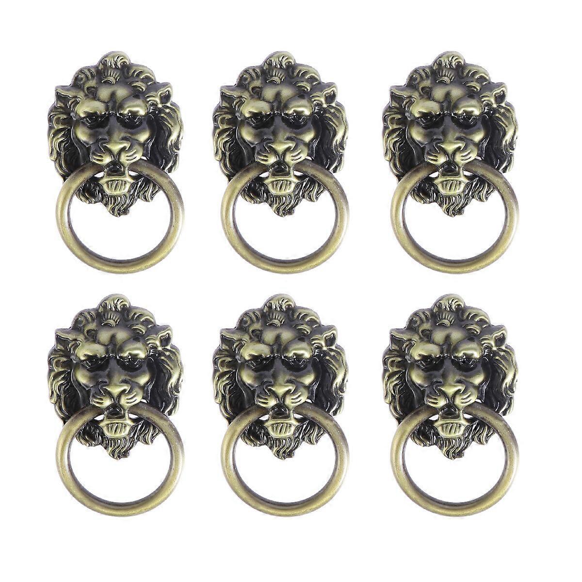 6pcs Drawer Cabinet Lion Head Pull Handle Knobs with Drawer Ring Door Rings Pull Handle Knobs for Home Bronze