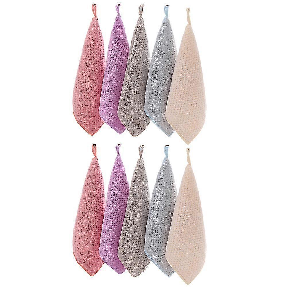 مناشف معلقة 10 قطع مناشف لتجفيف المطبخ والحمام مع حلقة معلقة مناشف مطبخ ماصة ناعمة مناشف الوجه لتعليق الحمام ، 25 X-