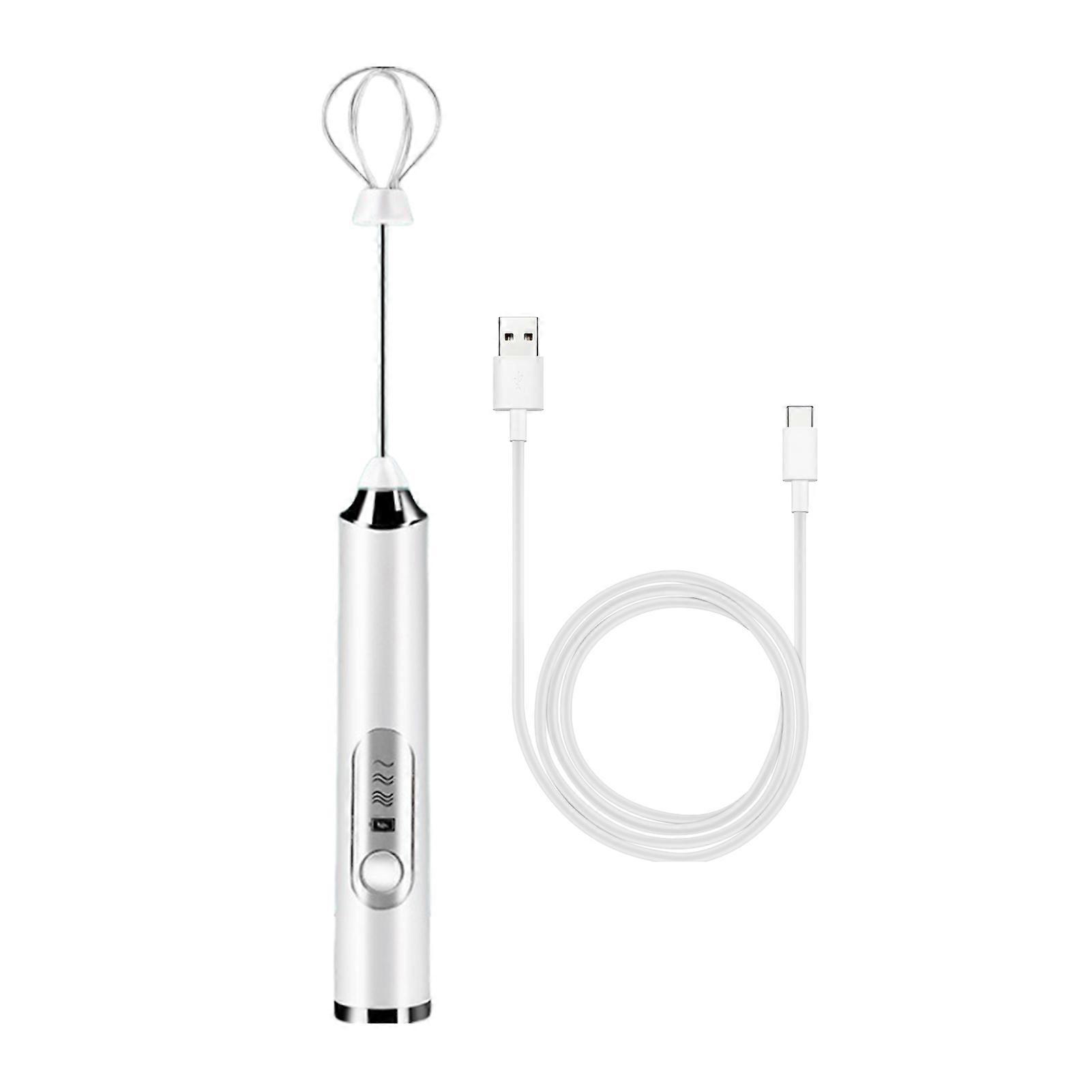 Rechargeable Handheld Milk Frother Mixer with 3 Speeds USB Charging Handle Stand Electric Whisk for Latte Cappuccino Hot Chocolate Egg Beater Jikaix
