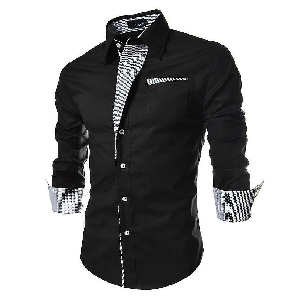 Men's Shirts Striped Patch Long Sleeve Shirts