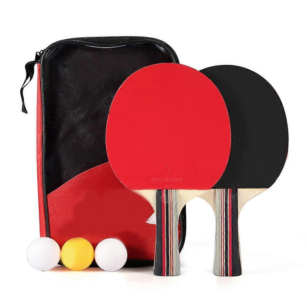 2pcs 7 Layers Wood Ping Pong Paddles Set With Balls Carrying Case For Shake hand Grip Players
