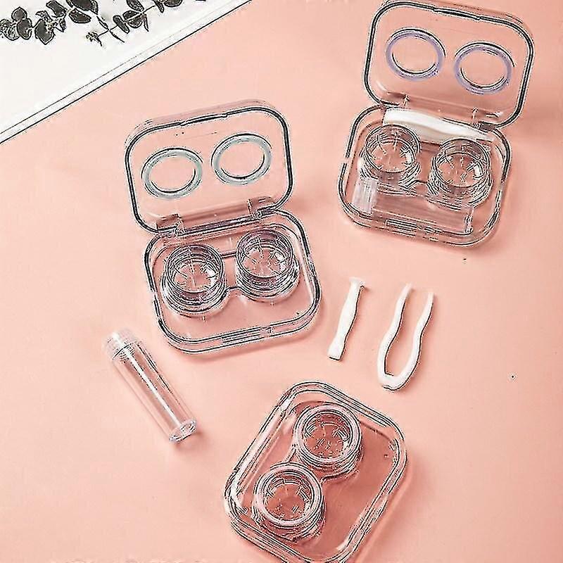Contact Lens Case Portable Transparent Mini Simple One-in-one Companion Box Color Contact Double Box Without Screw Cap Random Color