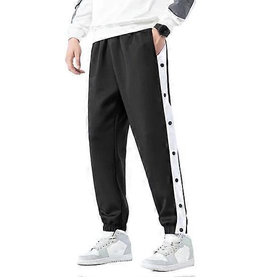 Heren sportbroek met knoopsluiting aan de zijkant, los, recht, wijd uitlopend, elastische taille, zacht, ademend, effen kleur, gym, training, joggingbroek, lange broek