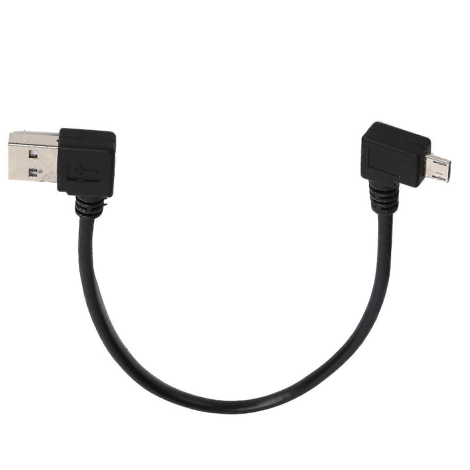 Black 24cm Right Angle USBA to Micro USB Male Data Cable Adapter