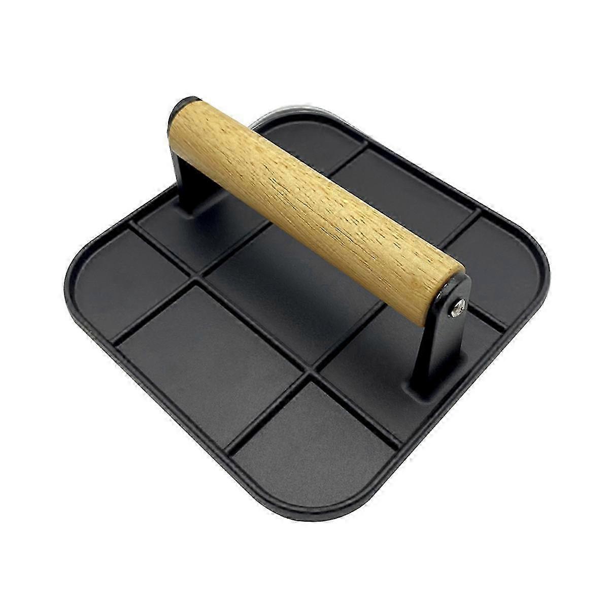 Meat Press With Wooden Handle 6in Square Burger Press Aluminum Hamburger Smasher Tool Use For Grill
