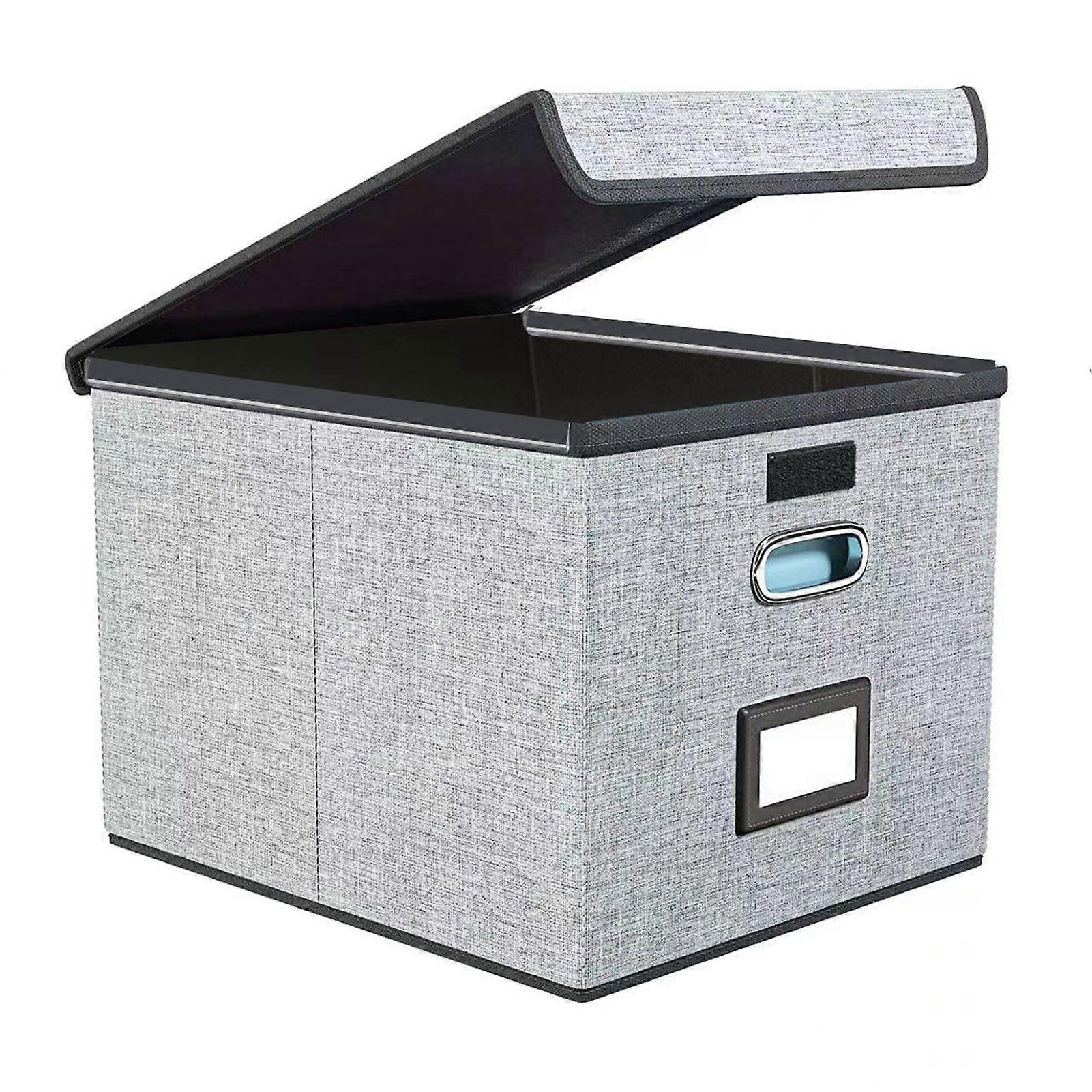 File Storage Box with Lid Hanging Office Document Organizer Metal Handle Legal Letter Size Foldable File Storage Bin