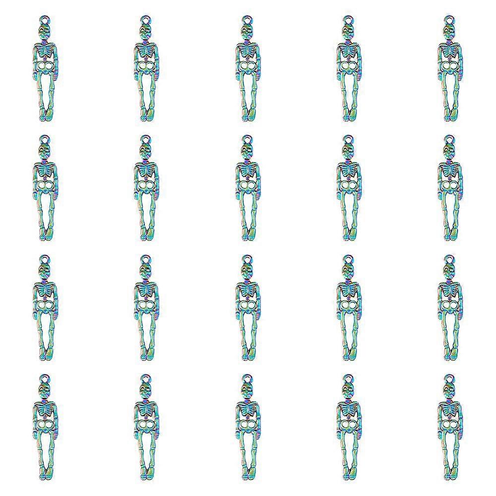 1Box 20Pcs Alloy Pendants Skeleton Rainbow Color 39x9x2mm Hole: 1.6mm