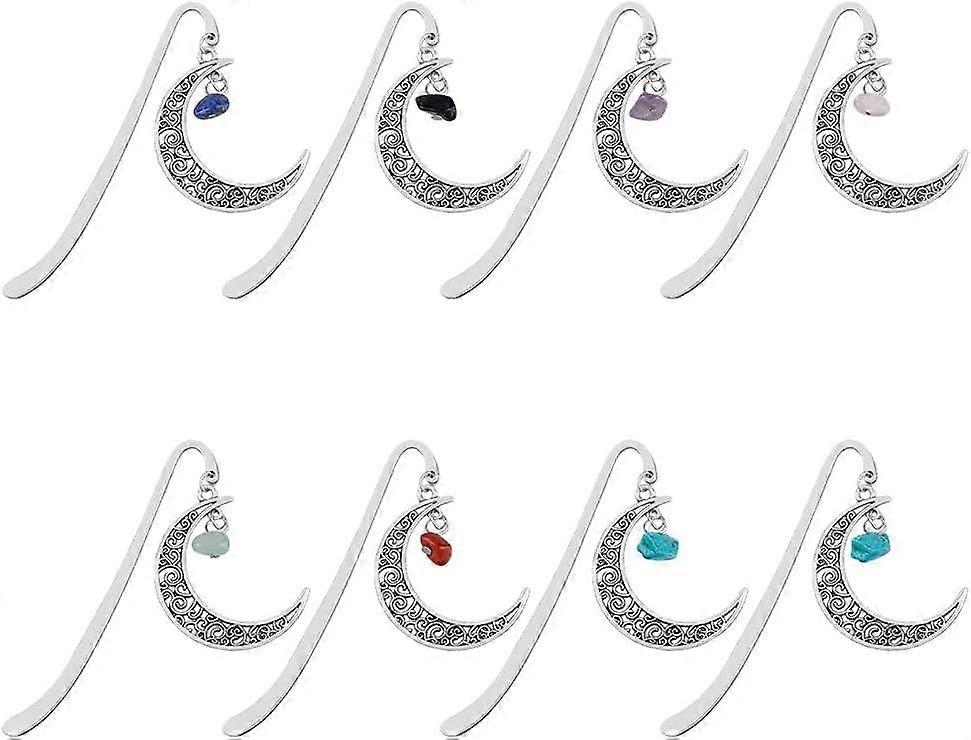 8Pcs 8 Styles Alloy Tibetan Style Bookmarks Hook Bookmarks with Moon Pendants Antique Silver Metal with Bead Bookmarks Vintage Beading Reading Bookmar