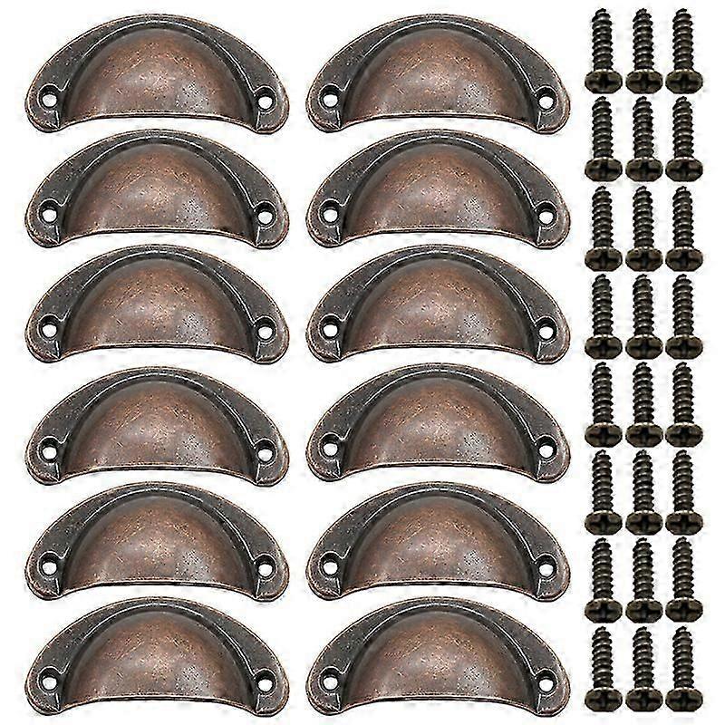 12Pcs Semicircular Shell Pull Handles, Cup Shaped Knobs in Red Copper