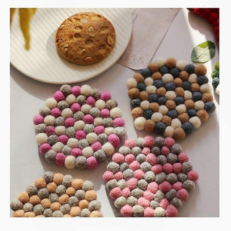 Wind wool felt ball small cup mat 10cm creative gift mat insulation mat square pentagonal mat