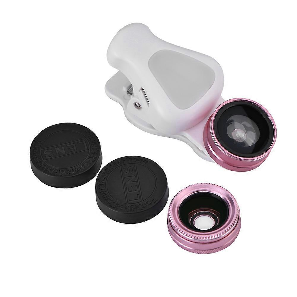 3 in 1 Universal 8 LED Fill Light 15X Macro+0.62X Wide Angle+Fisheye Lens Phone Clip Rose Gold