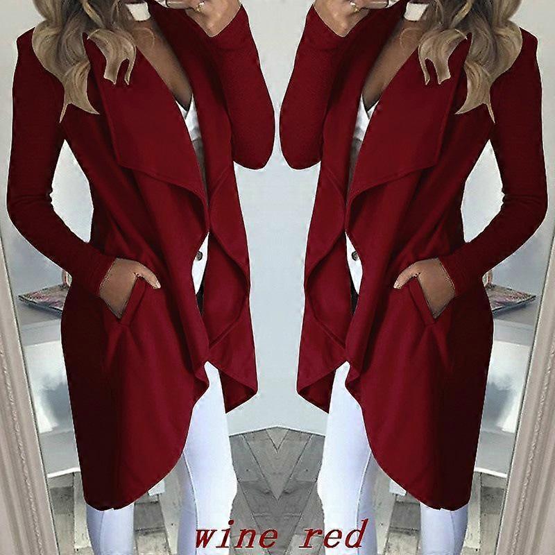 Autumn Women Trenchcoat Solid Cardigan Windbreaker Outerwear Asymmetric Lapel Collar Jacket