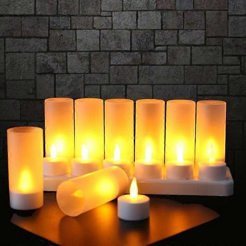Pack of 12 LED Electric Candles - Rechargeable - Flickering Flame