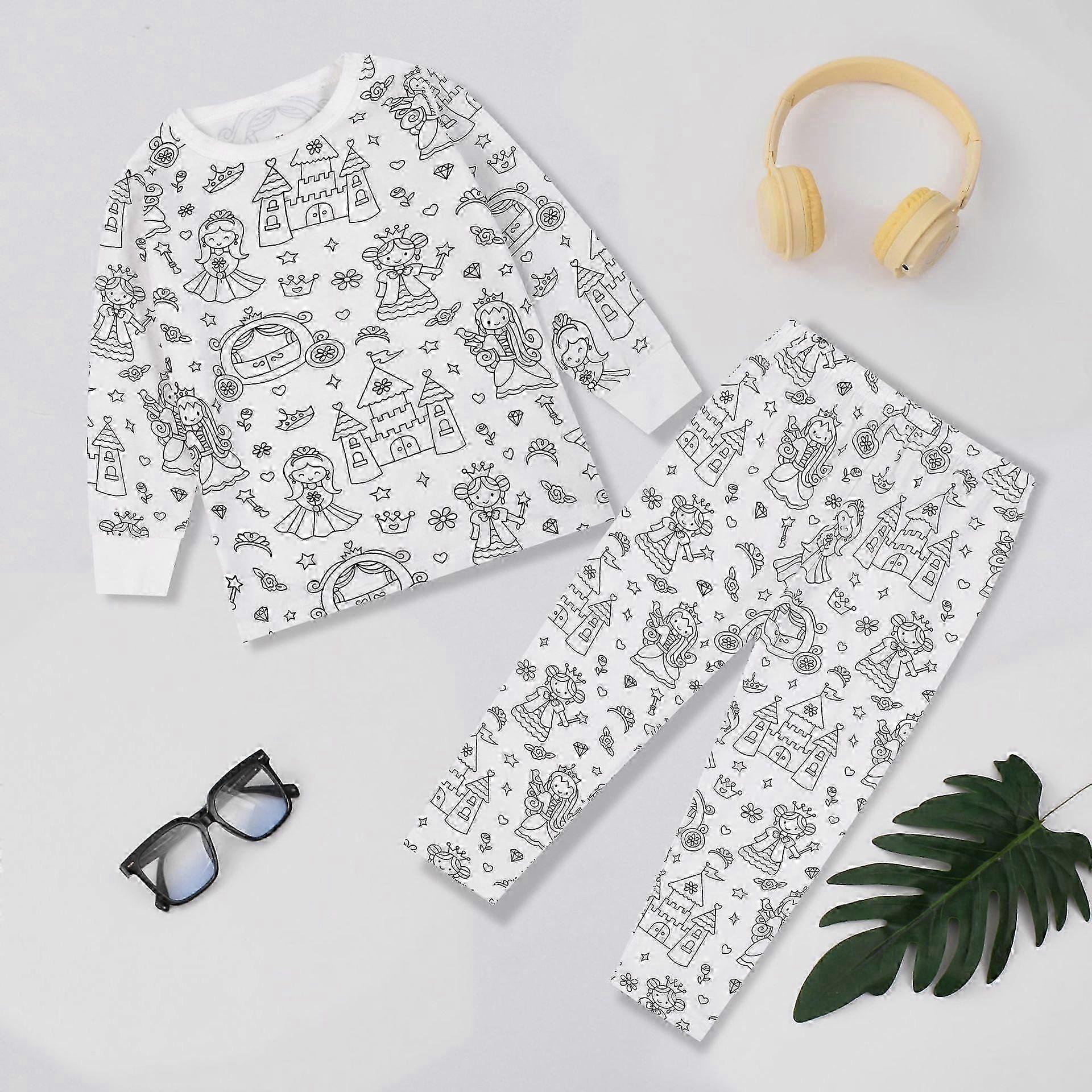 Yaratıcı Çocuklar DIY Grafiti Pijama Ev Giyim Seti, Erkek ve Kız Çocukları için Kendi Pijama Pijamalarınızı Renklendirin
